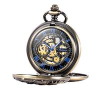 TREEWETO Antique Mécanique Montre de Poche Chanceux Dragon Cadran Squelette avec chaîne pour Les Hommes Femmes