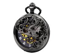 TREEWETO Antique Mécanique Montre de Poche Chanceux Dragon Cadran Squelette avec chaîne pour Les Hommes Femmes + Coffret