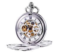 TREEWETO Antique Mécanique Montre de Poche Chanceux Dragon Cadran Squelette avec chaîne pour Les Hommes Femmes + Coffret