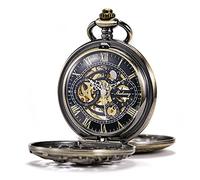 TREEWETO Antique Mécanique Montre de Poche Chanceux Dragon Cadran Squelette avec chaîne pour Les Hommes Femmes + Coffret