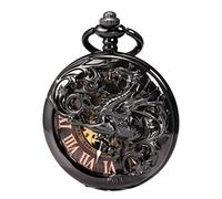 TREEWETO Antique Mécanique Montre de Poche Chanceux Dragon Cadran Squelette avec Chaîne pour Les Hommes Femmes + Coffret