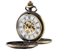 TREEWETO Antique Mens Pocket Watch Skeleton Mechanical Half Hunter Golden/Bronze/Silver Double Case Roman Numerals
