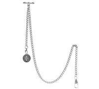 TREEWETO Chaîne de Montre de Poche Albert T-Bar, Montre de Poche Vintage avec Pendentif Jésus Antique, chaîne en métal avec 2 Crochets pour Gilet boutonnière, argenté pour Homme et Femme