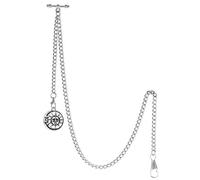 TREEWETO Chaîne de montre de poche avec embout en T Bar Albert T-Bar avec pendentif soleil antique et 2 crochets pour boutonnière gilet, Silber