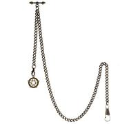 TREEWETO Chaîne de Montre de Poche avec Embout en T Bar Albert T-Bar, Montre de Poche avec Pendentif en Forme d'étoile à Cinq Branches Antique et 2 Crochets pour Gilet boutonnière, Bronze