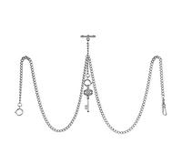 TREEWETO Montre à gousset double chaîne Albert pour homme avec 3 crochets avec pendentif en forme de ntique, Argenté, Antique