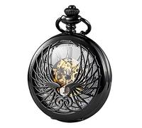 TREEWETO Montre à gousset mécanique avec chiffres romains et ailes d'aigle, noir, Noir , Vintage