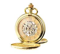 TREEWETO Montre à gousset mécanique avec chiffres romains et boîte et chaînes pour homme et femme Noir/bronze/doré/argenté doré