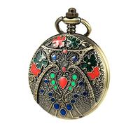 TREEWETO Montre à gousset pour homme avec boîtier mécanique en bronze 3D Motif chouette Multicolore Chiffres Ruman avec chaîne + boîte, bronze