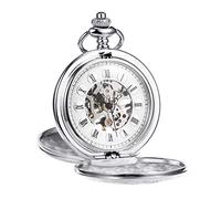 TREEWETO Montre a Gousset pour Homme avec Chaîne Montre de Poche Unisexe mécanique à Double Couverture Squelette Steampunk