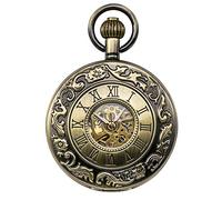 TREEWETO Montre de Poche à Mécanique de Style Rétro avec Chaîne Bronze et Chiffres Romains pour Hommes Femmes