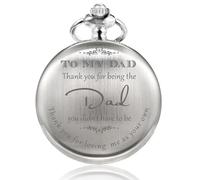 TREEWETO Montre de poche à quartz pour homme avec gravure « Thank You for Being The Dad » - Montre à quartz gravée avec chaîne, Argenté.