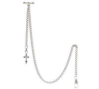 TREEWETO Montre de Poche Albert pour Homme avec 2 Crochets avec Pendentif Croix Antique, Argenté., Antique