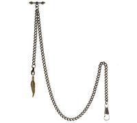 TREEWETO Montre de Poche Albert pour Homme avec 2 Crochets avec Pendentif Feuille Antique en cuivre et Barre en T, Bronze, Antique