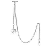 TREEWETO Montre de poche Albert pour homme avec 2 crochets et pendentif gouvernail antique, Argenté., Antique