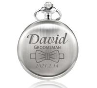 TREEWETO Montre de poche avec gravure personnalisée - Cadeau pour meilleur homme - Quartz Fobwatch - Cadeau de mariage, argenté