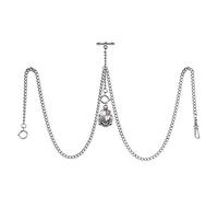 TREEWETO Montre de poche double Albert pour homme avec 3 crochets avec pendentif en forme de bouclier antique, Argenté.
