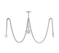 TREEWETO Montre de Poche Double Albert pour Homme avec 3 Crochets et Pendentif gouvernail Antique, Argenté., Antique