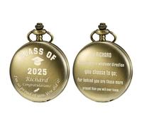 TREEWETO Montre de poche gravée personnalisée avec chaîne pour homme - Cadeau pour la remise de diplôme, bronze, Classique