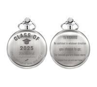 TREEWETO Montre de poche gravée personnalisée avec chaîne pour homme - Cadeau pour la remise de diplôme, argenté, Classique