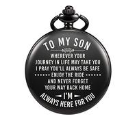TREEWETO Montre de poche gravée pour homme - Cadeau d'anniversaire unique pour petit-fils, cadeau de remise de diplôme pour lui, cadeau pour garçons et hommes, Noir , Classique