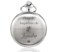 TREEWETO Montre de Poche Gravure Personnalisée Baptême Communion, Prénom et Date, Cadeau pour Mariage Anniversaire Ans Baptême Cadeaux Fête