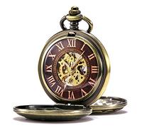 TREEWETO Montre de Poche mécanique Antique pour Homme et Femme, boîtier en Bronze, Train à Vapeur, Chemin de Fer, Chiffres Romains, Bronze, Antique