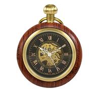 TREEWETO Montre de Poche mécanique en Bois à Chiffres Romains, Montre Gousset Ouverte pour Hommes et Femmes