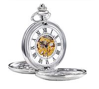 TREEWETO Montre de Poche mécanique, Montre de Poche Chiffres Rétro Creux Squelette en Acier, Montre Pendentif pour Homme Femme, Cadeau de Noël et Anniversaire, Couleur Argent
