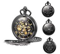 TREEWETO Montre de poche mécanique personnalisée gravée dragon porte-bonheur squelette double coque chiffres romains cadran personnalisé pour homme, papa, fils, Noir