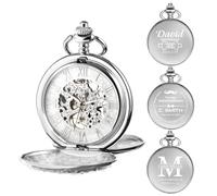 TREEWETO Montre de poche mécanique personnalisée gravée squelette double coque chiffres romains cadran personnalisé avec boîte et chaîne pour homme cadeau pour papa fils, 10. Personnalisation -