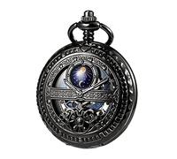 TREEWETO Montre de poche mécanique pour homme avec chiffres romains et cadran soleil et lune avec boîte et chaînes pour homme et femme Noir/bronze/doré/argenté, noir