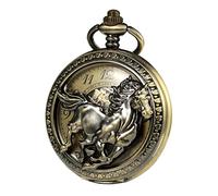 TREEWETO Montre de poche mécanique unisexe en bronze pour homme - 3D - Cheval - Chiffres arabes - Avec chaîne et cadran squelette, bronze, Classique