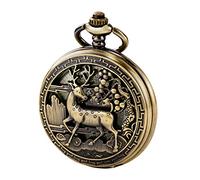 TREEWETO Montre de Poche mécanique Vintage Double Coque Creux Squelette Steampunk cerf boîtier pour Homme Femme, Bronze, Vintage