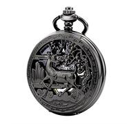 TREEWETO Montre de poche mécanique vintage double coque creux squelette steampunk cerf boîtier pour homme femme