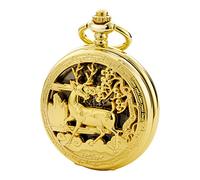 TREEWETO Montre de poche mécanique vintage double coque creux squelette steampunk cerf boîtier pour homme femme, doré, Vintage