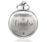 TREEWETO Montre de Poche personnalisée avec Gravure Motif Colombe et Personnaliser Le nom - Cadeau pour baptême, Communion, Confirmation, Confirmation