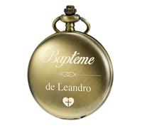 TREEWETO Montre de Poche personnalisée avec Gravure Motif de Poisson et Personnaliser Le nom - Cadeau pour baptême, Communion, Confirmation, Confirmation