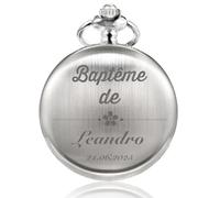 TREEWETO Montre de Poche personnalisée avec Gravure Motif Motif Floral et Personnaliser Le nom et la Date - Cadeau pour baptême, Communion, Confirmation, Confirmation