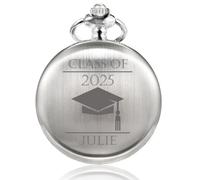 TREEWETO Montre de poche personnalisée pour homme avec chaîne gravée nom pour homme, fils, fille, ami, cadeau d'adieu, argenté, Classique