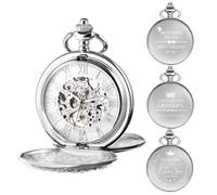 TREEWETO Montre de Poche pour Homme - Gravure Personnalisée - Avec Chaîne - Cadeau Classique Mécanique pour Mariage - Meilleur Homme, 8. Argentée