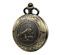 TREEWETO Montre de Poche pour Homme - Squelette Antique - Boîtier en Bronze - 3D - Train à Vapeur - Chiffres Ruman - Cadeau pour Les Amateurs de Train, Bronze, Antique