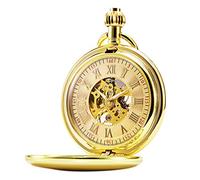 TREEWETO Montre de Poche pour Hommes Or Mécanique Squelette Cadran avec Chaîne Boîte Cadeau