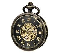 TREEWETO Montre de poche squelette à cadran ouvert pour homme Bronze antique mécanique à remontage manuel avec chaîne Boîte cadeau, 4. Bronze, Antique