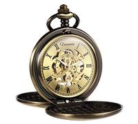 TREEWETO Montre de Poche, Unisexe, avec chaîne à remontage analogique, mécanique et Double charnière, Motif Romain, Antique, bronzée