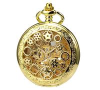 TREEWETO Montre de poche unisexe avec chaîne analogique à remontage manuel antique en or romain décoré