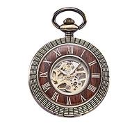 TREEWETO Montre de Poche Unisexe en Bois avec Chaîne à Remontage Analogique et Chiffres Romains Squelette, Bronze, Classique