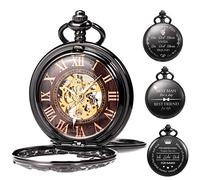 TREEWETO Montre de poche unisexe personnalisée, avec chaîne, motif dragon, montre de poche mécanique avec chaîne, cadeau pour maman, papa, mari, fils, témoin, 4. Noir, vintage