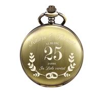TREEWETO Montre gousset à quartz avec gravure de mariage en argent, cadeau pour couple, 25e anniversaire de mariage, bronze