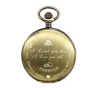 TREEWETO Montre gousset à quartz personnalisable pour homme et femme - Gravure personnalisée avec chaîne - Cadeau de mariage - Pour témoin d'honneur, mari, papa, amour, bronze, Moderne